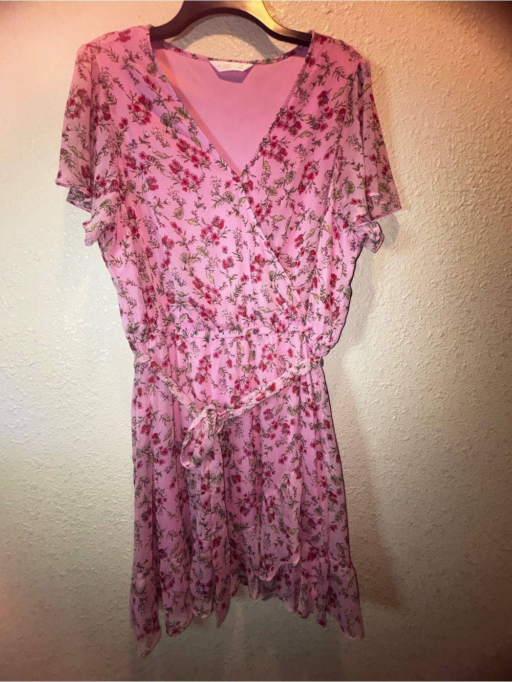 LC Lauren Conrad 1X pink floral faux wrap dress
